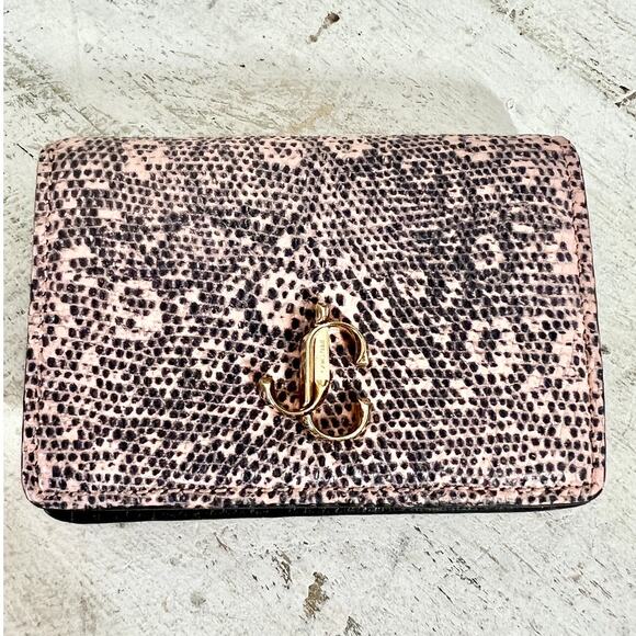 Jimmy Choo Myah Ballet Pink Lizard Print Leather Bi-fold Wallet With Jc Logo - Picture 2 of 11